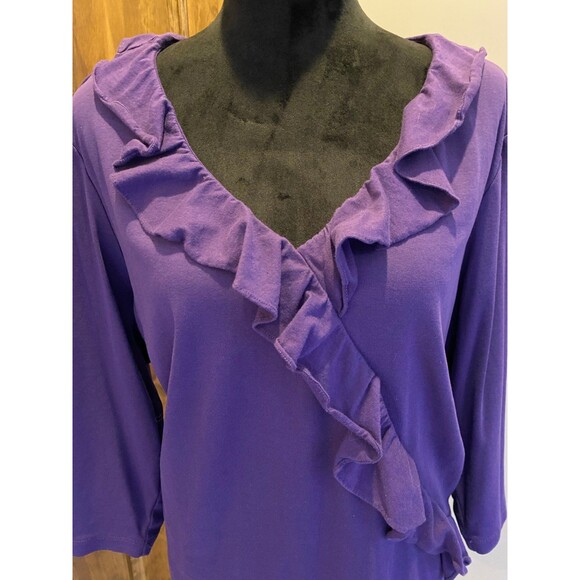 Karen Scott Blouse Womens Top Plus Size 2X Purple Casual Stretch Ruffle Front - Picture 1 of 10